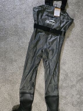Unisex Gray & Black Waterproof Chest Waders Adjustable Straps M5/W7